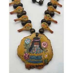 DeGrazia Resin Hand Painted Flower Girl Squash Blossom Necklace AS IS